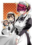  alternate_costume alternate_hairstyle apron blush braid breasts brown_eyes brown_hair demon_girl enmaided frilled_apron frills hair_up hat horns huge_breasts ishida_akira long_hair maid maid_ane_(maoyuu) maid_imouto_(maoyuu) maou_(maoyuu) maoyuu_maou_yuusha multiple_girls red_eyes red_hair ribbon short_hair siblings sisters twin_braids v_arms wrist_cuffs 