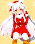  boots delibird gen_2_pokemon highres long_hair looking_at_viewer personification pokemon santa_costume smile solo takeshima_(nia) white_hair yellow_eyes 