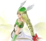  blonde_hair braid dress green_armor lipstick long_hair makeup muhamado solo valkyrie_(vnd) valkyrie_no_densetsu 