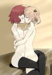  amputee ass blonde_hair breast_press closed_eyes couple hug ibarazaki_emi katawa_shoujo kiss leg_lock multiple_girls nude red_hair short_hair symmetrical_docking tezuka_rin thighhighs twintails yuri 