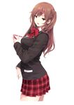  blazer brown_eyes brown_hair cellphone chuunibyou_demo_koi_ga_shitai! hair_ornament hairclip jacket long_hair mikoto_akemi nibutani_shinka one_side_up open_mouth phone plaid plaid_skirt ponytail school_uniform skirt solo 