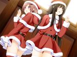  :d ^_^ ass ass_visible_through_thighs belt black_hair blush closed_eyes game_cg glasses hat kirishima_shizuku kitajima_kaede multiple_girls open_mouth peko red_eyes red_hair santa_costume santa_hat smile sono_hanabira_ni_kuchizuke_wo 