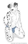  anthro biceps blue_eyes body_markings bulge canine claws clothed clothing dalmatian dog front fur hair half-dressed kneeling looking_at_viewer male mammal markings muscles nipples pecs plain_background pose short_hair smile solo spelunker_sal spots spotted topless underwear white_background white_hair 