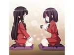  :d ^_^ black_hair black_legwear bowl closed_eyes flying_sweatdrops game_cg hands_on_own_knees kirishima_shizuku kneehighs long_hair multiple_girls no_shoes open_mouth peko profile sawaguchi_mai school_uniform seiza short_hair sitting smile sono_hanabira_ni_kuchizuke_wo st._michael's_school_uniform 