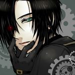  ame-ame black_hair gears gloves green_eyes grey_background heterochromia male_focus red_eyes solo tales_of_(series) tales_of_xillia tales_of_xillia_2 victor_(tales) 