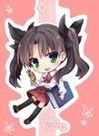  bankoku_ayuya black_legwear blue_eyes blush book brown_hair chibi child clock fate/stay_night fate/zero fate_(series) hair_ribbon long_hair open_mouth pocket_watch ribbon solo thighhighs toosaka_rin twintails watch younger 