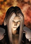  3d aqua_eyes final_fantasy final_fantasy_vii fire gradient_hair imageboard_sample male_focus multicolored_hair sephiroth silver_hair 