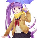  bad_id bad_pixiv_id maruishi purple_hair scarf scrunchie side_ponytail skirt solo sophie_(tales) tales_of_(series) tales_of_graces umbrella 