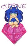  alpha_channel anthro big_breasts blue_hair breasts cleavage clothed clothing crossgender cuisine english_text female gem green_eyes hair hedgehog long_hair looking_at_viewer mammal sega sonic_(series) sonic_the_hedgehog text 