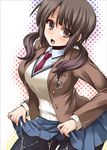  blazer blush brown_eyes brown_hair cum cum_on_body cum_on_clothes cum_on_lower_body jacket long_hair necktie okita_sawa open_mouth panties panties_under_pantyhose pantyhose school_uniform shinshin skirt solo tari_tari twintails underwear 