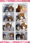  4koma airplane_interior black_hair brown_eyes brown_hair casual comic hirasawa_yui k-on! multiple_girls nakano_azusa sleep_mask translated twintails yuuki_sonisuke 