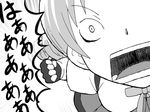  clenched_hand comic constricted_pupils fingerless_gloves gloves gogiga_gagagigo greyscale magical_girl mahou_shoujo_madoka_magica monochrome open_mouth screaming solo tomoe_mami translated 