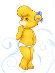  blush cub disney female hand_to_face looking_away mammal maverick molly_cunningham orange_eyes panties ribbons simple_background solo talespin underwear young 