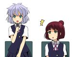  eichikei green_eyes kosegawa_shiromi microphone miyamori_school_uniform multiple_girls parody red_hair saki short_hair sitting smile surprised usuzawa_sae white_hair 