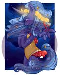  annoying_watermark anthro anthrofied blue_fur blue_hair blush clothed clothing cloud clouds cutie_mark dress equine eyes_closed feathers female friendship_is_magic fur hair hi_res horn long_hair mammal my_little_pony night outside pegasus princess_luna_(mlp) sky solo standing stars tiki_san unicorn watermark winged_unicorn wings 