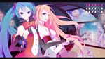  candy chikashige clock copyright_name elbow_gloves film_strip food gloves hatsune_miku holding_hands letterboxed long_hair megurine_luka multiple_girls pink_hair twintails very_long_hair vocaloid 