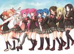  6+girls animal animal_on_head bad_id bad_pixiv_id black_legwear bow cape cat cat_on_head crossdressing futaki_kanata hat highres kamikita_komari kurugaya_yuiko lennon little_busters! multiple_girls naoe_riki natsume_rin nishizono_midori nishizono_mio noumi_kudryavka on_head otoko_no_ko pink_bow saigusa_haruka shira_ichigo_(ichigohou) striped striped_legwear thighhighs tokido_saya umbrella white_legwear zettai_ryouiki 