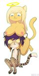  angelina_onyx blonde_hair breasts cat chibi cute eye_contact feline hair leopard metz no_background purple_hair reyne small stripped_tail yellow_tail 