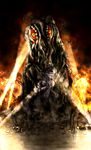  city destruction fire godzilla godzilla_(series) hedorah helicopter highres hipy_(image_oubliees) kaijuu monster no_humans partially_submerged size_difference smoke spotlight 