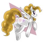  blonde_hair butt equine female friendship_is_magic hair horse looking_at_viewer looking_back my_little_pony pegasus pony purple_eyes smile sssonic2 unknown_character wings 