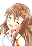  asuna_(sao) bare_shoulders blush brown_hair closed_eyes happy hino_(kagami) long_hair open_mouth smile solo sword_art_online 