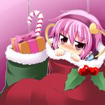  :&lt; blush box candy candy_cane food gift gift_box hairband heart ichimi komeiji_satori looking_at_viewer minigirl pink_eyes pink_hair short_hair solo touhou 