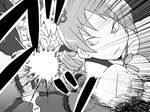  comic constricted_pupils drill_hair explosion gogiga_gagagigo gradient gradient_background greyscale magical_girl mahou_shoujo_madoka_magica monochrome skirt tomoe_mami walpurgisnacht_(madoka_magica) witch_(madoka_magica) 