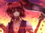  coin money onozuka_komachi red_eyes red_hair scythe short_hair solo sunakumo sunset touhou two_side_up 