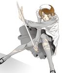  bambi_t brown_hair code_geass maid pantyhose shinozaki_sayoko short_hair solo sword torn_clothes torn_legwear weapon 