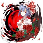  bad_id bad_pixiv_id bat_wings blue_hair flower hat red_eyes red_flower red_rose remilia_scarlet rose sasaki_kouhei short_hair solo touhou wings 