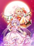  aya003030 bad_id bad_pixiv_id bat_wings blonde_hair flandre_scarlet frills full_moon hat laevatein lavender_hair moon multiple_girls one_side_up open_mouth red_eyes red_moon remilia_scarlet short_hair siblings sisters smile touhou wings wrist_cuffs 