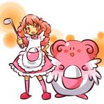  :d apron blissey blush blush_stickers dress egg gen_2_pokemon hand_on_hip happy hitec ladle moemon open_mouth personification pink_hair pokemon pokemon_(creature) red_eyes slippers smile spoon thighhighs zettai_ryouiki |_| 