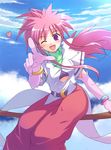  arche_klein bad_id bad_pixiv_id broom broom_riding elbow_gloves gloves long_hair one_eye_closed pants pink_hair pink_pants sidesaddle solo tales_of_(series) tales_of_phantasia wide_ponytail yakka 