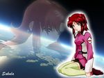  earth flay_allster gundam gundam_seed ponytail pout red_hair solo thighhighs uniform 