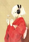  artist_request blonde_hair copyright_request flower green_eyes headphones japanese_clothes kimono lowres non-web_source pioneer short_hair solo 