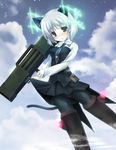  animal_ears antennae artist_request black_legwear blush cloud day green_eyes hirschgeweih_antennas multishot_rocket_launcher necktie pantyhose rocket_launcher sanya_v_litvyak short_hair silver_hair sky solo star_(sky) starry_sky strike_witches striker_unit weapon world_witches_series 