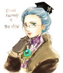  black-framed_eyewear black_gloves final_fantasy final_fantasy_iv final_fantasy_iv_the_after glasses gloves green_eyes hal_(ff4) hat lips looking_at_viewer lowres moira_(artist) mortarboard simple_background solo upper_body white_background 