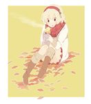  boots commentary food hayato_(meromoni) headband leaf original scarf sitting skirt solo sweater sweet_potato 