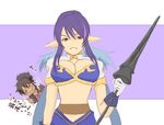  1girl blue_hair breasts gloves hon_(orange-ade) judith lance large_breasts midriff pointy_ears polearm raven_(tales) red_eyes smile tales_of_(series) tales_of_vesperia weapon 