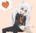  animal_ears bad_id bad_pixiv_id cat_ears copyright_request glasses grey_eyes long_hair mouse neemui pantyhose school_uniform serafuku silver_hair solo 