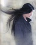  asian black_hair chen_shu_fen closed_eyes coat copyright_request highres long_hair realistic smile solo wind 