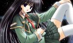  artist_request black_hair long_hair nagase_sayaka necktie skirt solo soul_link space thighhighs uniform zettai_ryouiki 