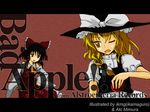  apple bad_apple!! blonde_hair food fruit hakurei_reimu hat ikamagu kirisame_marisa multiple_girls one_eye_closed ribbon touhou witch_hat 