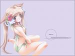  :o animal_ears ass back bangs barefoot between_thighs blonde_hair blush border breasts brown_eyes butt_crack casual_one-piece_swimsuit collar covered_nipples dog_ears earrings embarrassed feet flower frown hair_flower hair_ornament halterneck inuzuka_alice jewelry leaf legs long_hair looking_back milkyway milkyway_2 o-ring o-ring_swimsuit official_art one-piece_swimsuit ribbon senomoto_hisashi sideboob simple_background sitting slingshot_swimsuit small_breasts soles solo swimsuit toes twintails very_long_hair wallpaper wariza 