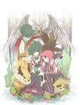  2boys arietta bad_id bad_pixiv_id blue_eyes fruit_punch green_hair highres ion monster multiple_boys pink_hair red_eyes sync tales_of_(series) tales_of_the_abyss 