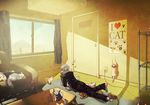  bac bad_id bad_pixiv_id cat couch eighth_note glowing glowing_eyes heart indoors male_focus musical_note narukami_yuu persona persona_4 room shade solo sunlight too_many too_many_cats window 