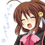  bow closed_eyes hair_ornament little_busters! long_hair masayu natsume_rin pink_bow ponytail solo translated 
