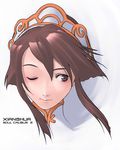  brown_eyes brown_hair chai_xianghua character_name copyright_name g-room_honten hat one_eye_closed portrait solo soulcalibur soulcalibur_ii 