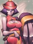  breasts claws cleavage cleavage_cutout flipped_hair fumio_(rsqkr) hat large_breasts lei_lei purple_eyes purple_hair purple_skin short_hair solo vampire_(game) 