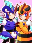  1girl blue_eyes blush genderswap genderswap_(ftm) genderswap_(mtf) heart honey_woman oceanman robot rockman rockman_(classic) simple_background splash_woman 